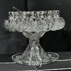 Vintage Anchor Hocking Punch Bowl Set Star Of David Pattern