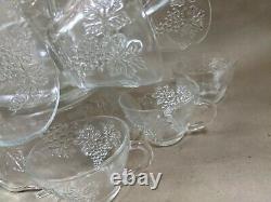 Vintage Anchor Hocking Punch Bowl Set Vintage Clear Grapes and Vine w Box
