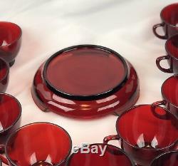 Vintage Anchor Hocking Royal Ruby Red Punch Bowl, Base, 26 Cups & Plastic Ladle