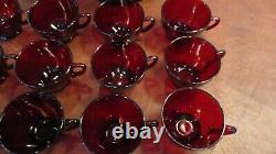 Vintage Anchor Hocking Royal Ruby Red Punch Bowl Set 12 Cups & Base Mint Cond