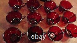 Vintage Anchor Hocking Royal Ruby Red Punch Bowl Set 12 Cups & Base Mint Cond