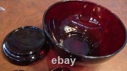 Vintage Anchor Hocking Royal Ruby Red Punch Bowl Set 12 Cups & Base Mint Cond