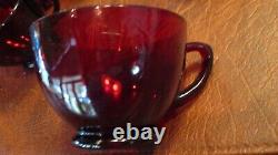 Vintage Anchor Hocking Royal Ruby Red Punch Bowl Set 12 Cups & Base Mint Cond