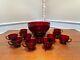 Vintage Anchor Hocking Royal Ruby Red Punch Bowl Set with (12) Cups & Base