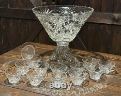 Vintage Anchor Hocking Star of David 15 piece punch bowl set. Includes 12 Cups