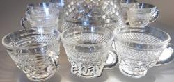 Vintage Anchor Hocking Wexford Glass Punch Bowl WithBase & 18 Cups Diamond Pattern