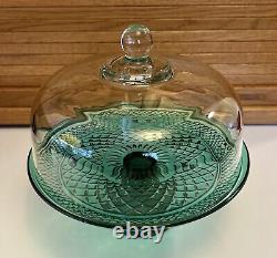 Vintage Anchor Hocking Wexford Green Glass Footed Cake Stand/Punch Bowl with Box