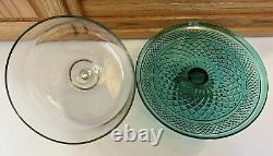 Vintage Anchor Hocking Wexford Green Glass Footed Cake Stand/Punch Bowl with Box