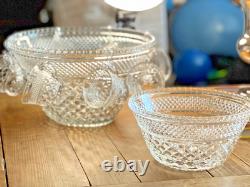 Vintage Anchor Hocking Wexford Punchbowl with Base, 8 Cups and Hooks