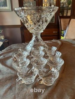 Vintage Anchor Hocking punch bowl with pedestal and cups