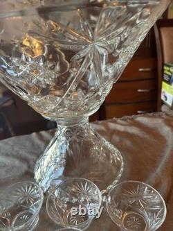 Vintage Anchor Hocking punch bowl with pedestal and cups