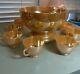 Vintage Anchorglass Gold Peach Punch Bowl Set Base Plate, Ladle, and 9 Cups