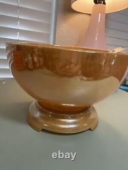 Vintage Anchorglass Gold Peach Punch Bowl Set Base Plate, Ladle, and 9 Cups