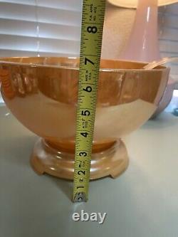 Vintage Anchorglass Gold Peach Punch Bowl Set Base Plate, Ladle, and 9 Cups