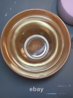 Vintage Anchorglass Gold Peach Punch Bowl Set Base Plate, Ladle, and 9 Cups