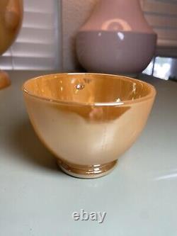 Vintage Anchorglass Gold Peach Punch Bowl Set Base Plate, Ladle, and 9 Cups