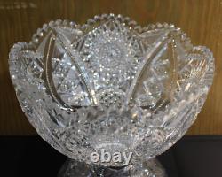 Vintage Antique American Brilliant Period ABP Cut Glass Punch Serving Bowl 10