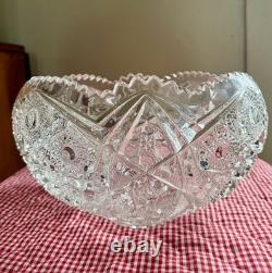 Vintage Antique American Brilliant Period Cut Glass Punch Bowl-Rare Design