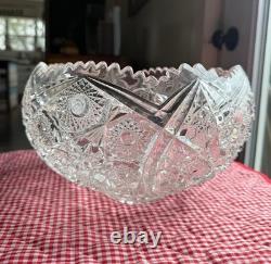 Vintage Antique American Brilliant Period Cut Glass Punch Bowl-Rare Design