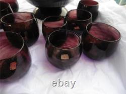 Vintage/Antique Amethyst/Purple Hand Blown Punch Bowl 12 Cups Ladle Muddler