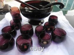 Vintage/Antique Amethyst/Purple Hand Blown Punch Bowl 12 Cups Ladle Muddler
