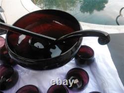 Vintage/Antique Amethyst/Purple Hand Blown Punch Bowl 12 Cups Ladle Muddler