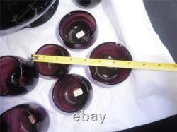 Vintage/Antique Amethyst/Purple Hand Blown Punch Bowl 12 Cups Ladle Muddler