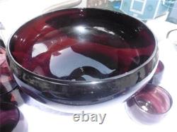 Vintage/Antique Amethyst/Purple Hand Blown Punch Bowl 12 Cups Ladle Muddler