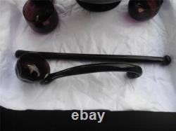 Vintage/Antique Amethyst/Purple Hand Blown Punch Bowl 12 Cups Ladle Muddler