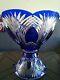 Vintage/Antique Bohemian Crystal Pedestal Punch Bowl Cobalt Blue Clear Hand Cut