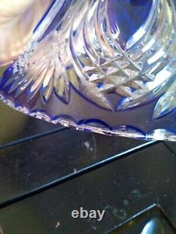 Vintage/Antique Bohemian Crystal Pedestal Punch Bowl Cobalt Blue Clear Hand Cut