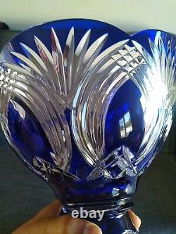 Vintage/Antique Bohemian Crystal Pedestal Punch Bowl Cobalt Blue Clear Hand Cut