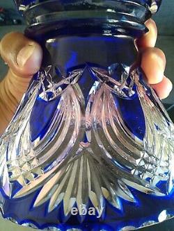 Vintage/Antique Bohemian Crystal Pedestal Punch Bowl Cobalt Blue Clear Hand Cut