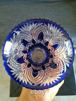 Vintage/Antique Bohemian Crystal Pedestal Punch Bowl Cobalt Blue Clear Hand Cut