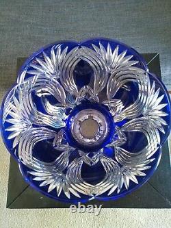 Vintage/Antique Bohemian Crystal Pedestal Punch Bowl Cobalt Blue Clear Hand Cut