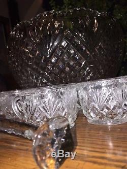 Vintage/Antique Deep Cut Glass Punch Bowl Set Complete With16 Matching Cups+ Ladle