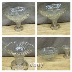 Vintage Antique Etched Glass Punch Bowl Stand Cups & Appetizer Plates 21 pieces