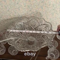 Vintage Antique Imperial Whirling Star Glass Punch Bowl Set 12 Cups Complete