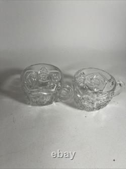 Vintage Antique Imperial Whirling Star Glass Punch Bowl Set, 12 Cups, With Ladle