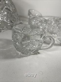 Vintage Antique Imperial Whirling Star Glass Punch Bowl Set, 12 Cups, With Ladle