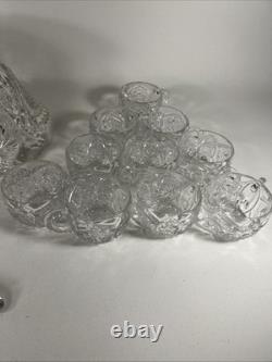 Vintage Antique Imperial Whirling Star Glass Punch Bowl Set, 12 Cups, With Ladle