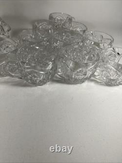 Vintage Antique Imperial Whirling Star Glass Punch Bowl Set, 12 Cups, With Ladle