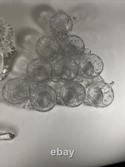 Vintage Antique Imperial Whirling Star Glass Punch Bowl Set, 12 Cups, With Ladle