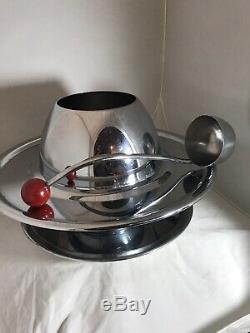 Vintage Art Deco Knowles Saturn Red Punch Bowl Set With Base 10 Glasses & Ladle