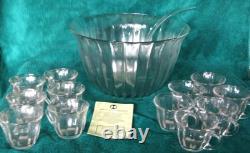 Vintage Arthur Court Designs Large Ribbed Clear Glass Punch Bowl/12 Glasses/Ladl