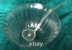 Vintage Arthur Court Designs Large Ribbed Clear Glass Punch Bowl/12 Glasses/Ladl