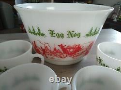 Vintage Atlas Egg Nog Milk Glass Bowl With 6 Cups Free Shipping