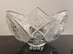 Vintage Aztec Pinwheel by L E Smith Glass Punch Bowl with Sawtooth Edge 13w x 8h
