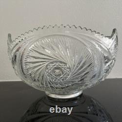 Vintage Aztec Pinwheel by L E Smith Glass Punch Bowl with Sawtooth Edge 13w x 8h