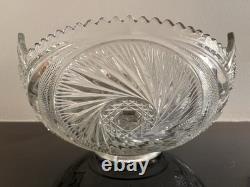 Vintage Aztec Pinwheel by L E Smith Glass Punch Bowl with Sawtooth Edge 13w x 8h